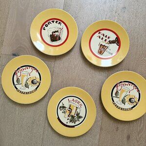 Pottery Barn Vintage Set of FIVE Beer Plates! Lager Porter Pale Ale